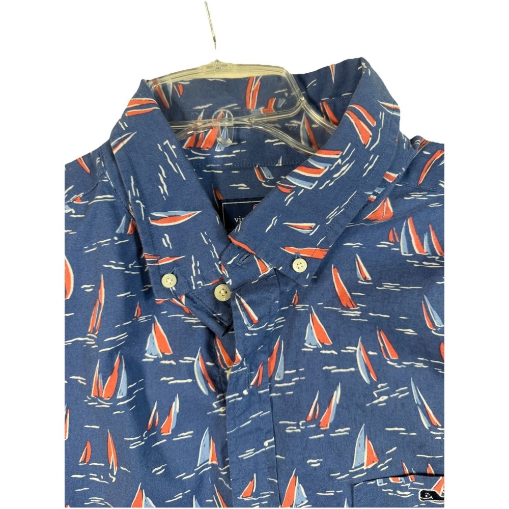 Vineyard Vines Mens XL Classic Fit Tucker Shirt Blue Short Sleeve Cotton - Picture 4 of 12